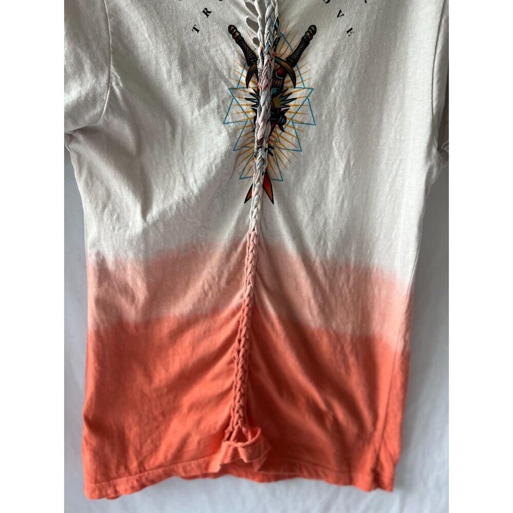 Affliction T-Shirt Sacred Oath Biker Tattoo color block peach  XL - Picture 8 of 12